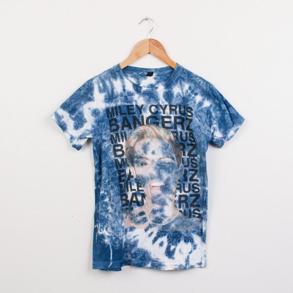 Tultex Tops - Miley Cyrus Shirt Womens Blue White Small 2014 Bangerz Tour Tie-Dyed Tee